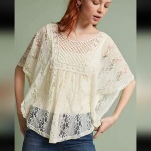 Ime Women's Cream Beige Lace Angel Butterfly Wing Pullover Top Size M